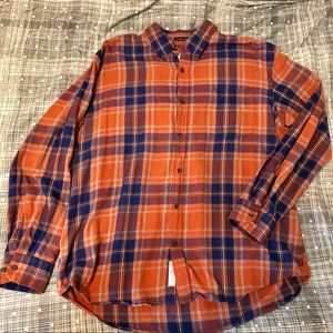 Orange / Navy Blue Flannel Plaid Shirt